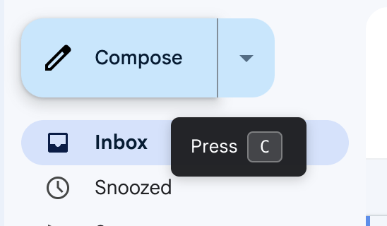 CMDK keyboard shortcut tooltip in Gmail