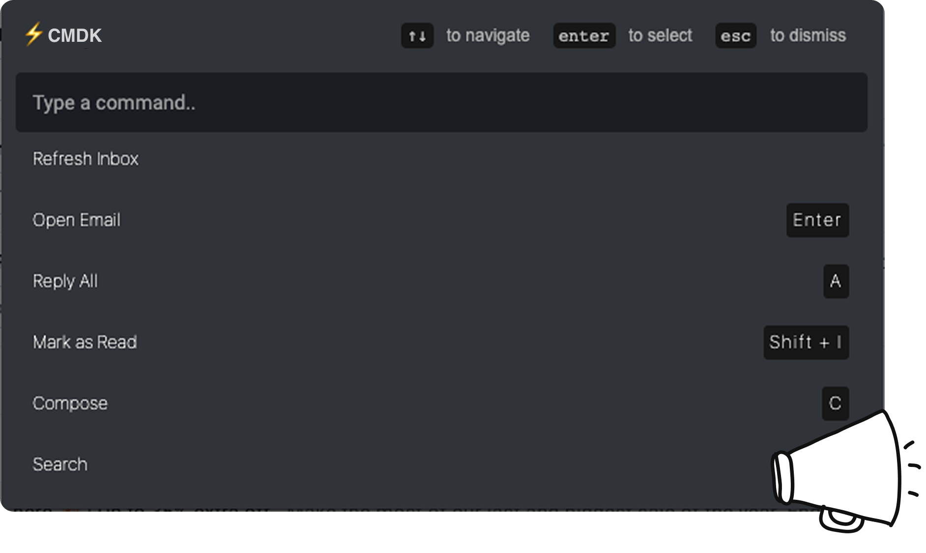 CMDK command bar interface in Gmail