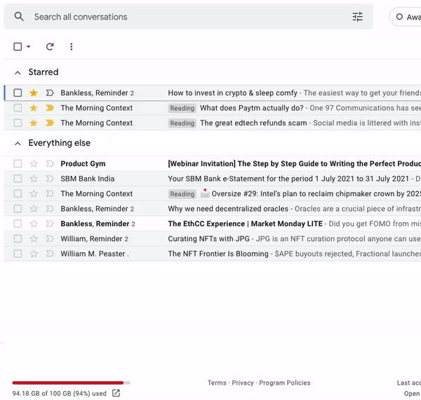 CMDK Go To Starred shortcut navigating Gmail labels
